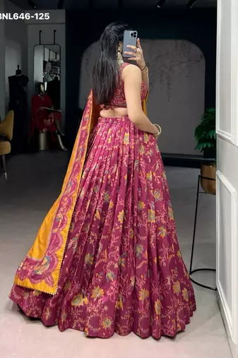 magenta silk blend printed lehenga choli