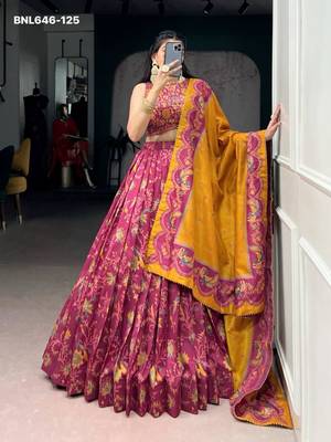 magenta silk blend printed lehenga choli 4