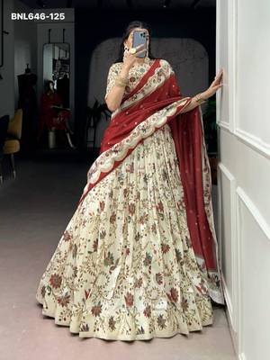 cream silk blend printed lehenga choli 1