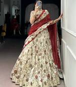 cream silk blend printed lehenga choli