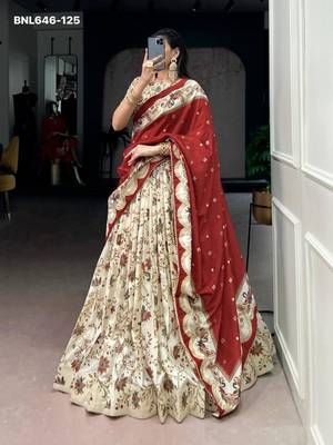 cream silk blend printed lehenga choli 2