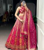 pink silk blend hand woven lehenga choli