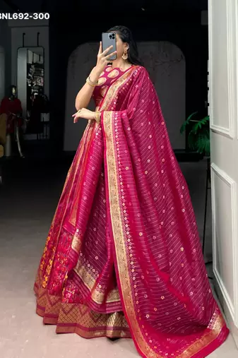 pink silk blend hand woven lehenga choli