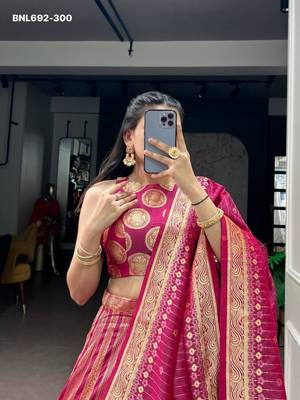 pink silk blend hand woven lehenga choli 3