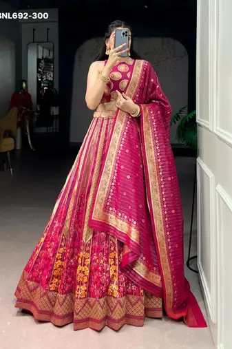 pink silk blend hand woven lehenga choli