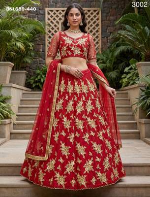 red net embroidered lehenga choli 1