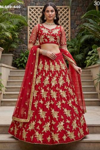 red net embroidered lehenga choli