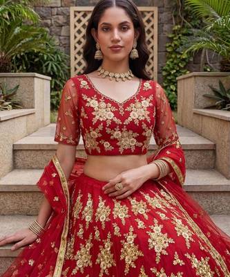 red net embroidered lehenga choli 2