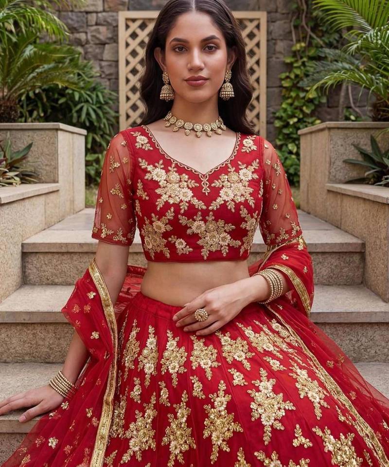red net embroidered lehenga choli