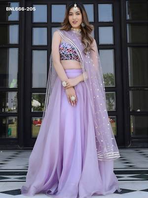 lavender organza plain lehenga choli 1