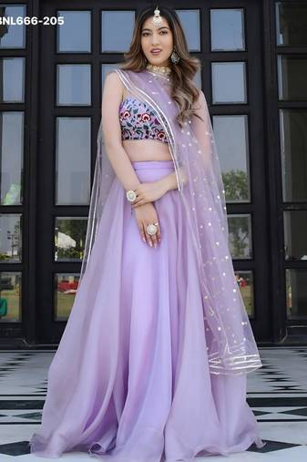 lavender organza plain lehenga choli