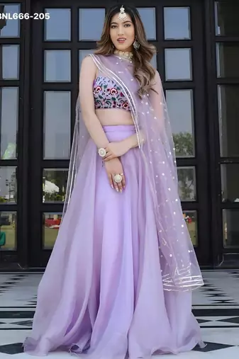 lavender organza plain lehenga choli