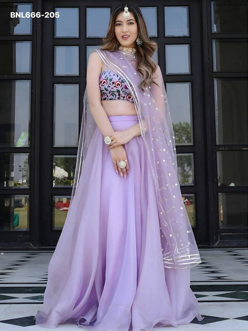 lavender organza plain lehenga choli