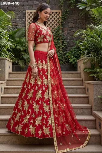 red net embroidered lehenga choli