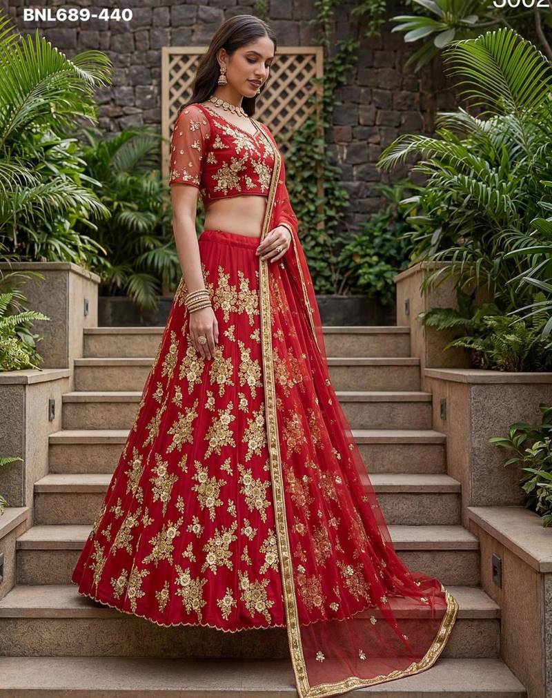 red net embroidered lehenga choli