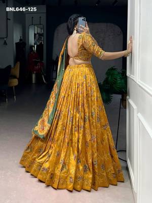 yellow silk blend printed lehenga choli 2