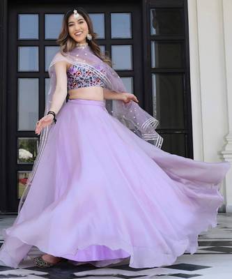 lavender organza plain lehenga choli 2