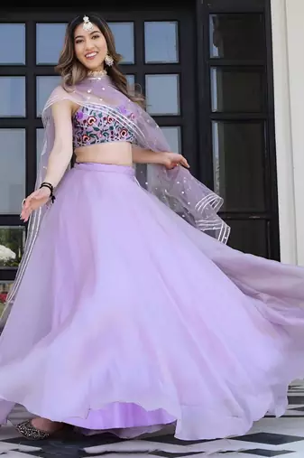 lavender organza plain lehenga choli