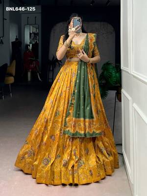 yellow silk blend printed lehenga choli 3