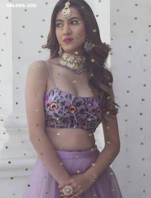 lavender organza plain lehenga choli 3