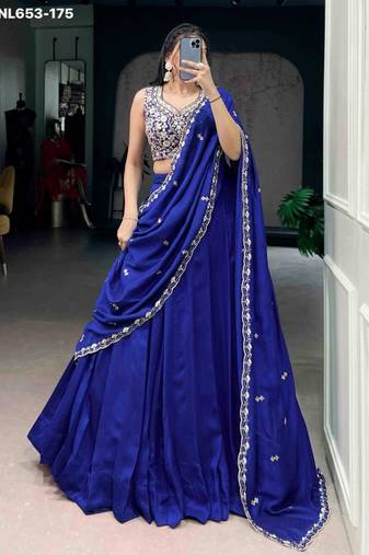 royal blue viscose plain lehenga choli