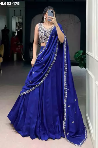 royal blue viscose plain lehenga choli