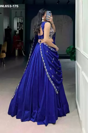 royal blue viscose plain lehenga choli
