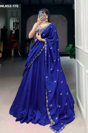 royal blue viscose plain lehenga choli