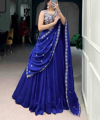 royal blue viscose plain lehenga choli 4