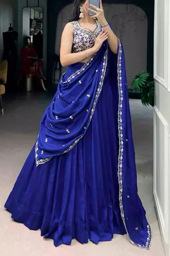 royal blue viscose plain lehenga choli