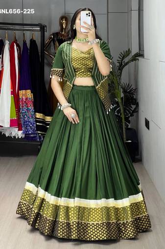 green rayon plain lehenga choli