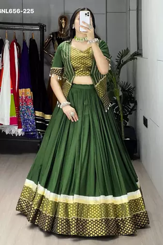 green rayon plain lehenga choli