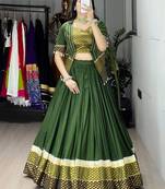 green rayon plain lehenga choli