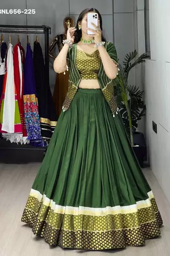 green rayon plain lehenga choli