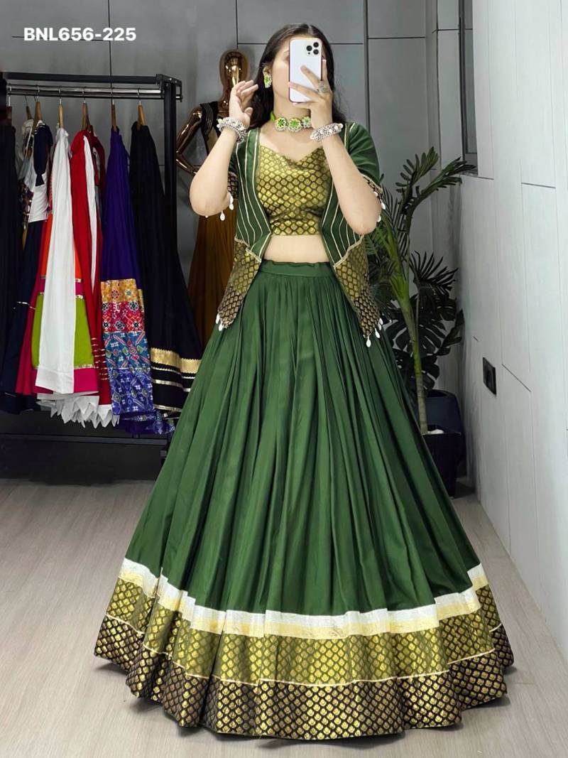 green rayon plain lehenga choli