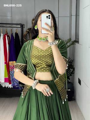 green rayon plain lehenga choli 4