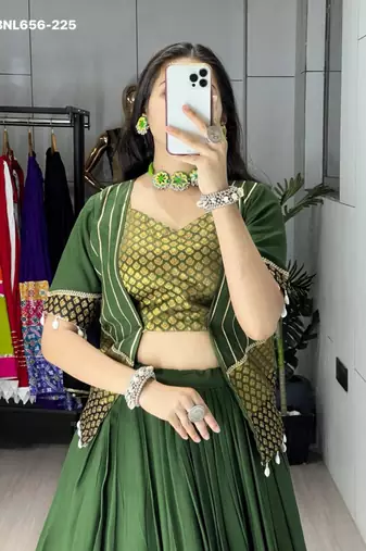 green rayon plain lehenga choli