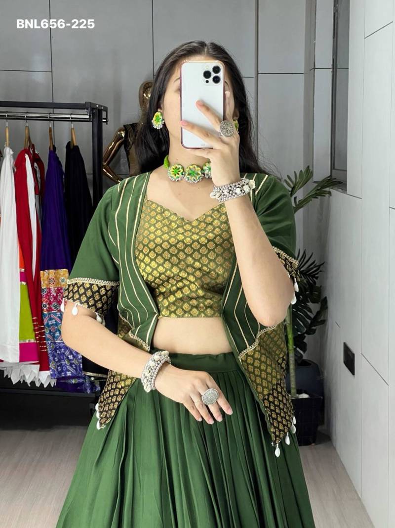 green rayon plain lehenga choli