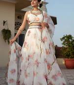off white organza printed lehenga choli