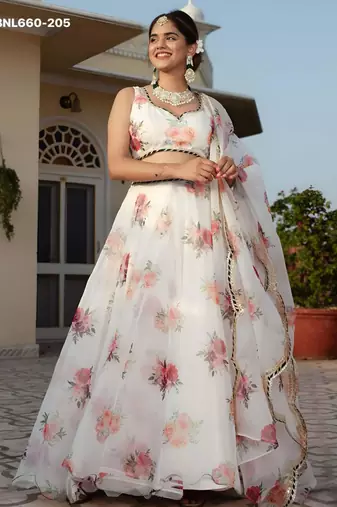 off white organza printed lehenga choli
