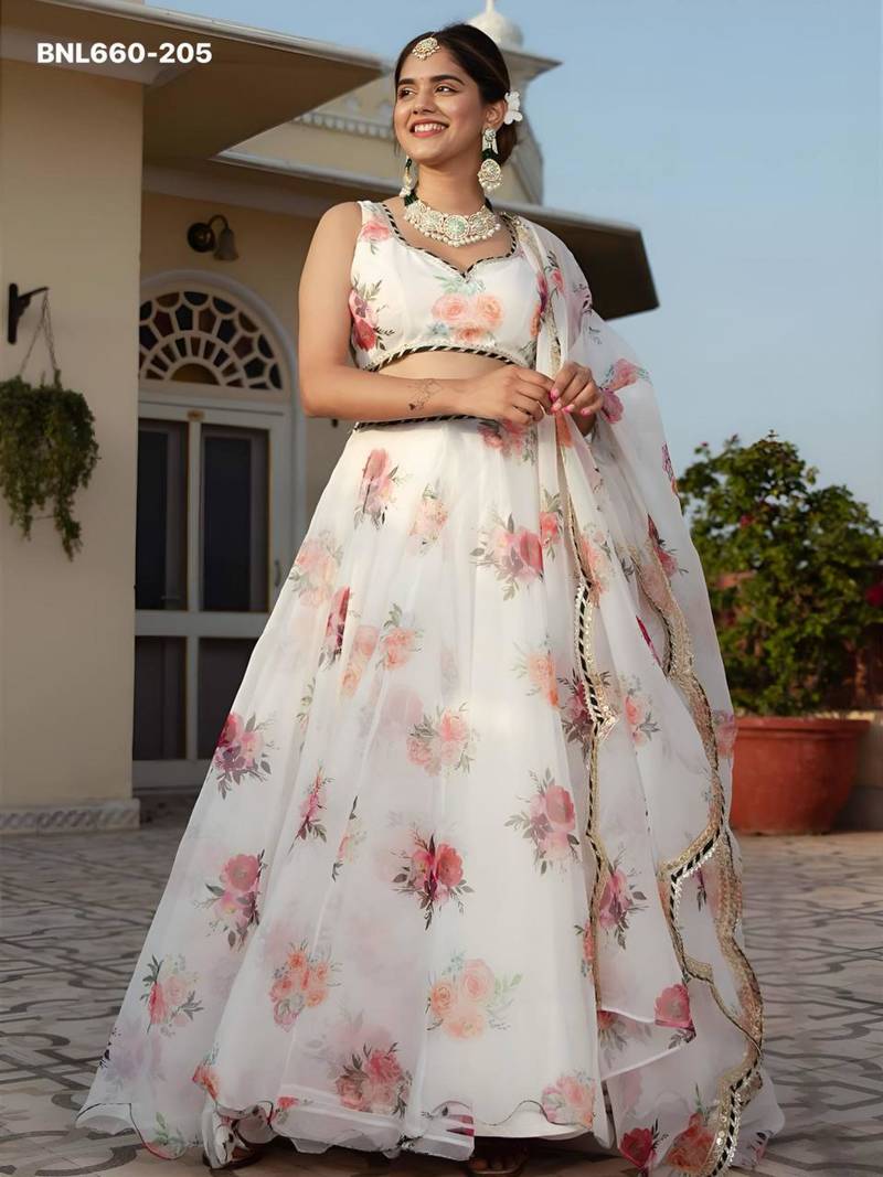 off white organza printed lehenga choli