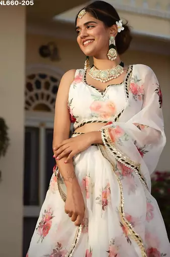 off white organza printed lehenga choli