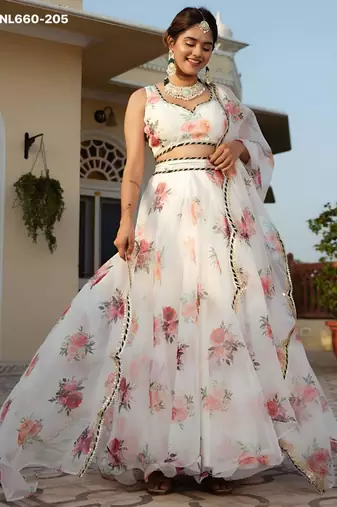 off white organza printed lehenga choli