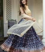 blue art silk printed lehenga choli