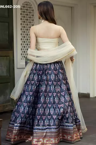 blue art silk printed lehenga choli