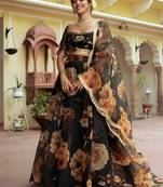 black organza printed lehenga choli