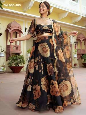 black organza printed lehenga choli 2
