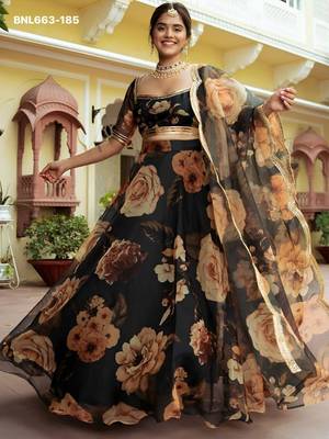 black organza printed lehenga choli 4
