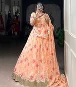 peach art silk printed lehenga choli