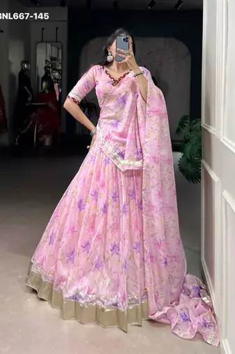 baby pink art silk printed lehenga choli